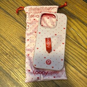 Loopy Case - Pink with Red Hearts - iPhone 15 Pro
